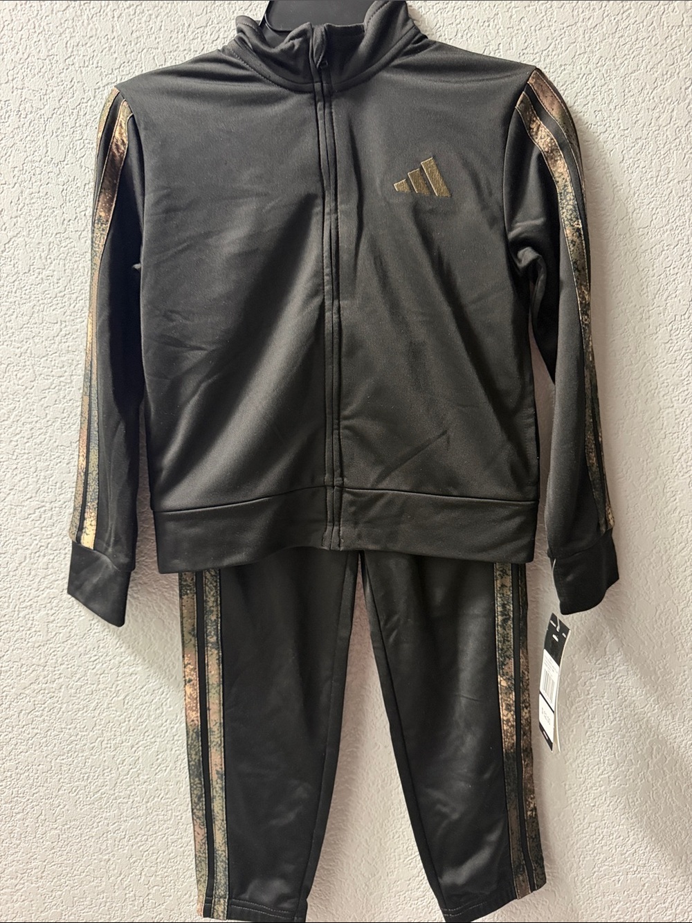 adidas Kids Black Track Jacket & Pants Set with Metallic Stripe boy
